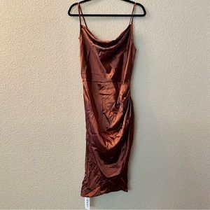 Solid satin midi dress (large)